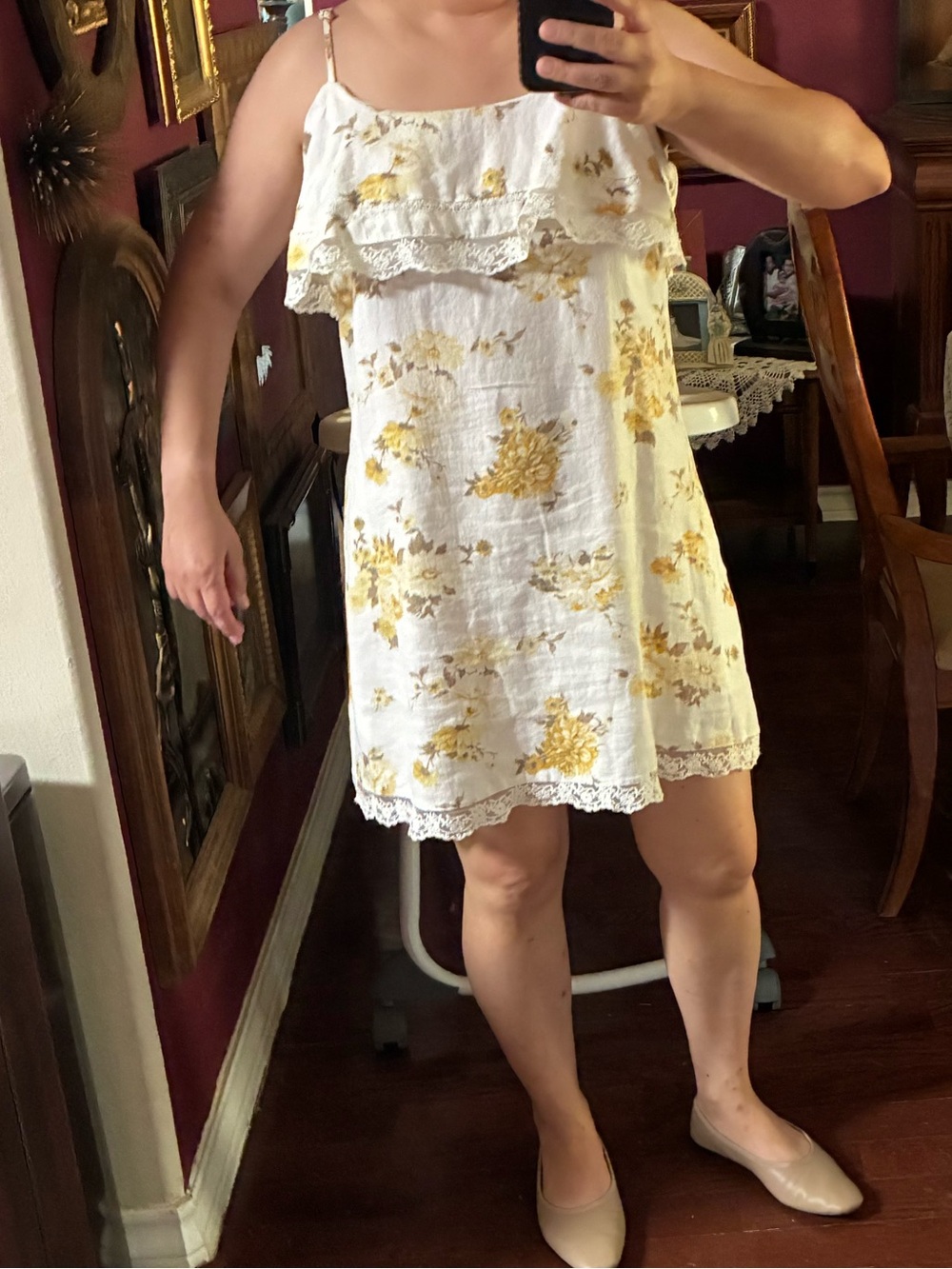 Women’s White and Yellow Floral Ruffle Sundress